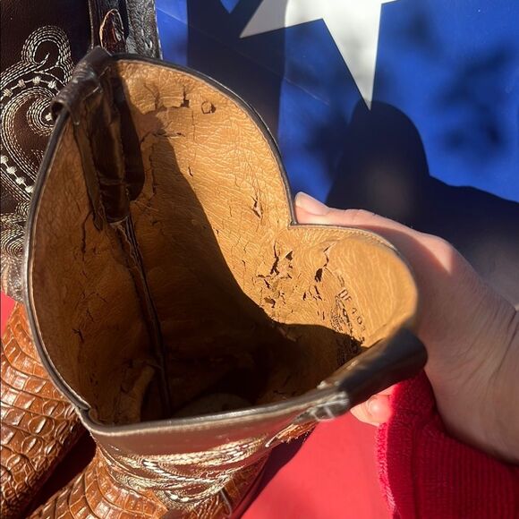 Ferrini Men's Caiman Croc Print Cowboy Boot Brown 10.5 D Wide Square Toe 4039323 - Picture 10 of 16